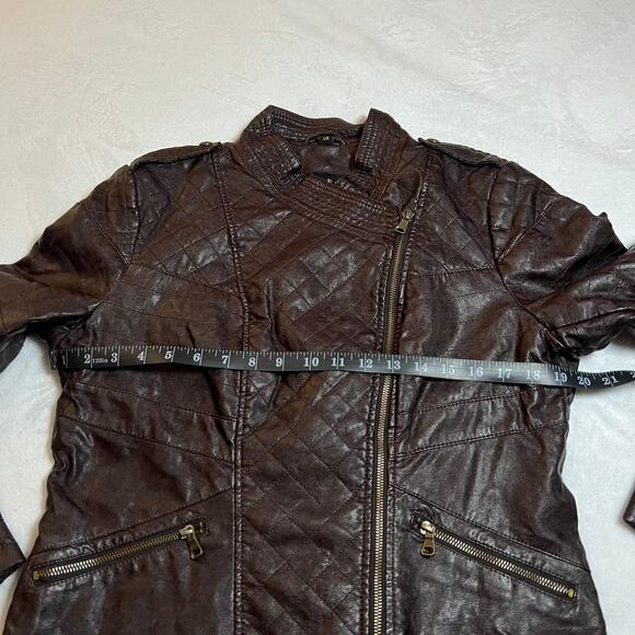 GUESS Faux Leather Moto Jacket Size Large Classic Casual Minimalist Rocker Y2K - Picture 7 of 8